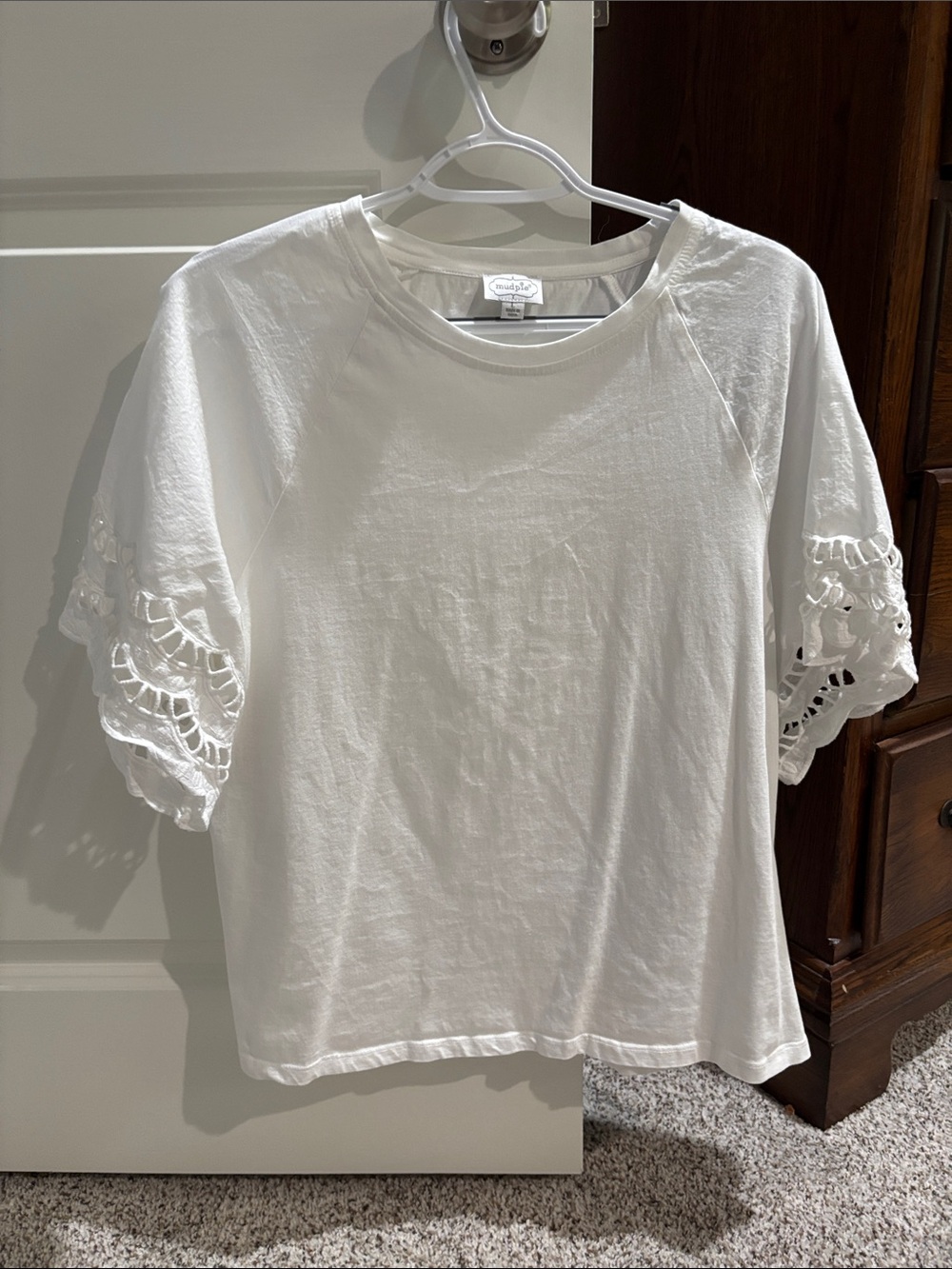 Gibson White Eyelet Short Sleeve Tee - Feminine Lace Sleeves